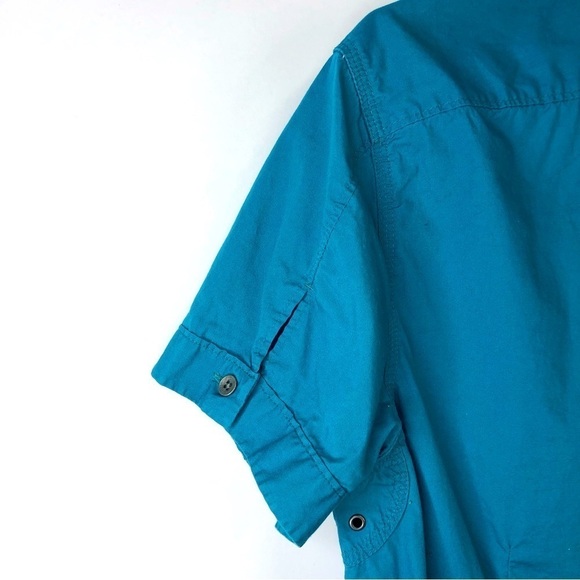 Kenneth Cole Reaction teal blue short sleeve button down shirt size large - Picture 12 of 13